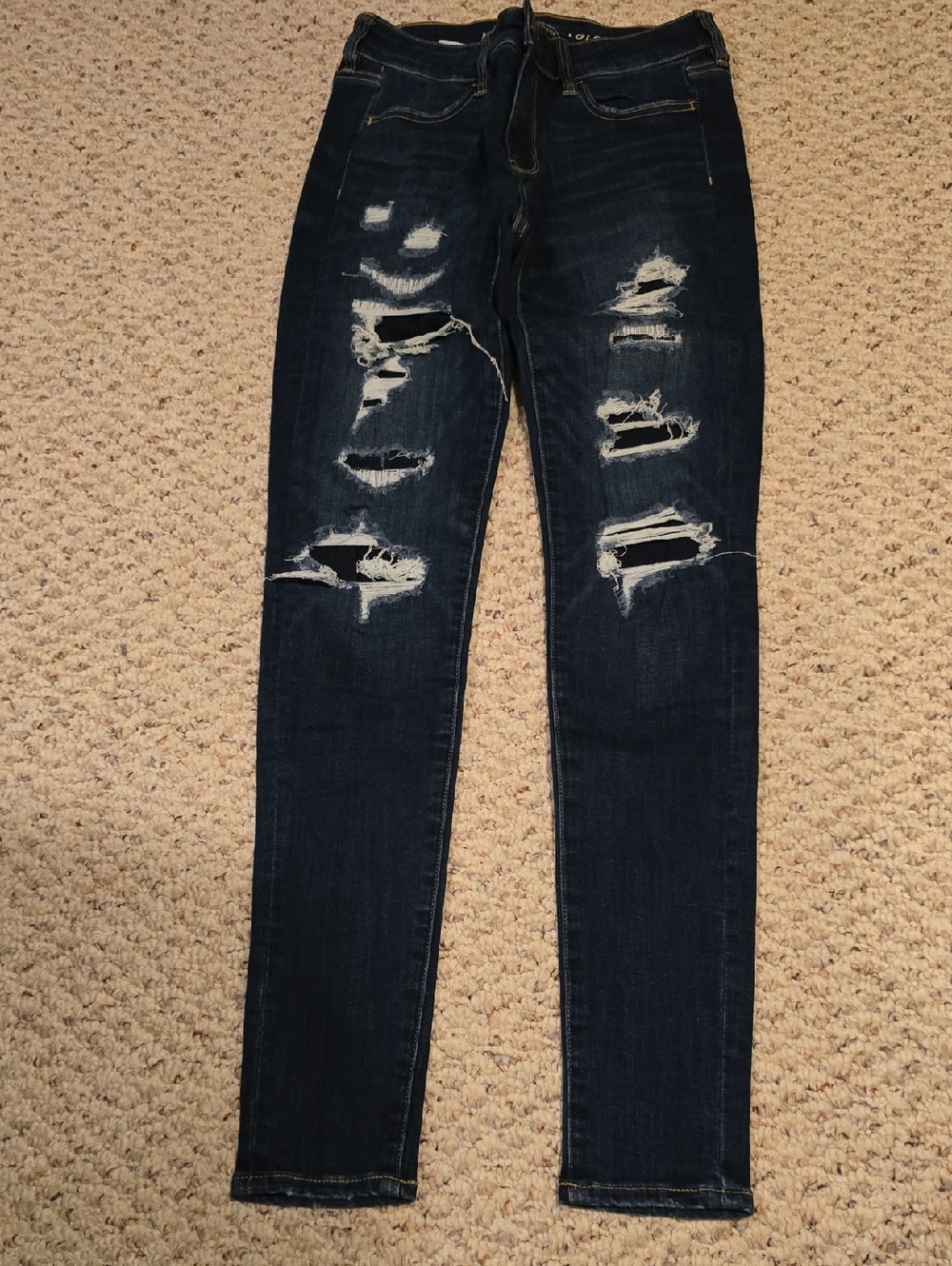 American Eagle Outfitters Dark Blue Ripped Skinny Jeans